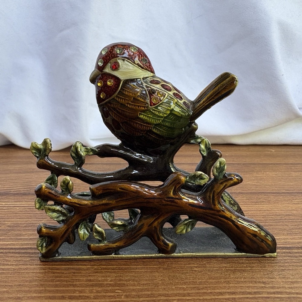 Jeweled Bird Business Card Holder Rhinestone Metal‎ Desk Office Decor